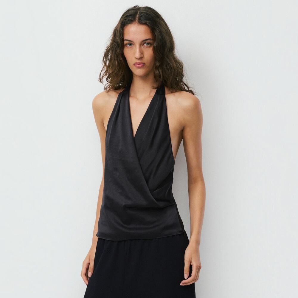 Aritzia Wilfred Martini Satin Halter Top In Black Size 2XS